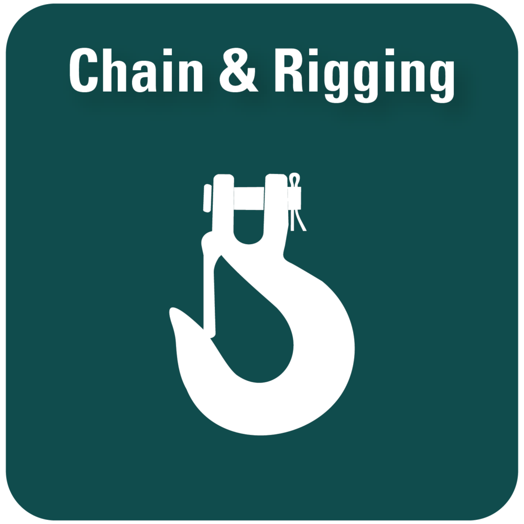 Teal square labeled Chain and Rigging with lifting hook icon