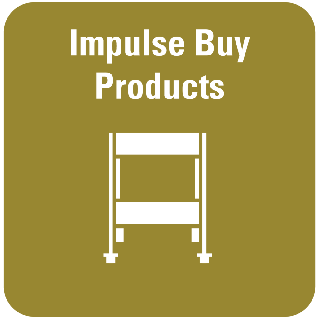 Olive square labeled Impulse Buy Products with display rack icon